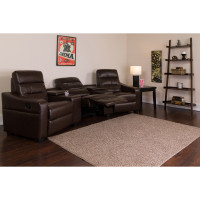 Flash Furniture BT-70380-3-BRN-GG Futura Series 3-Seat Reclining Brown Leather Theater Seating Unit with Cup Holders